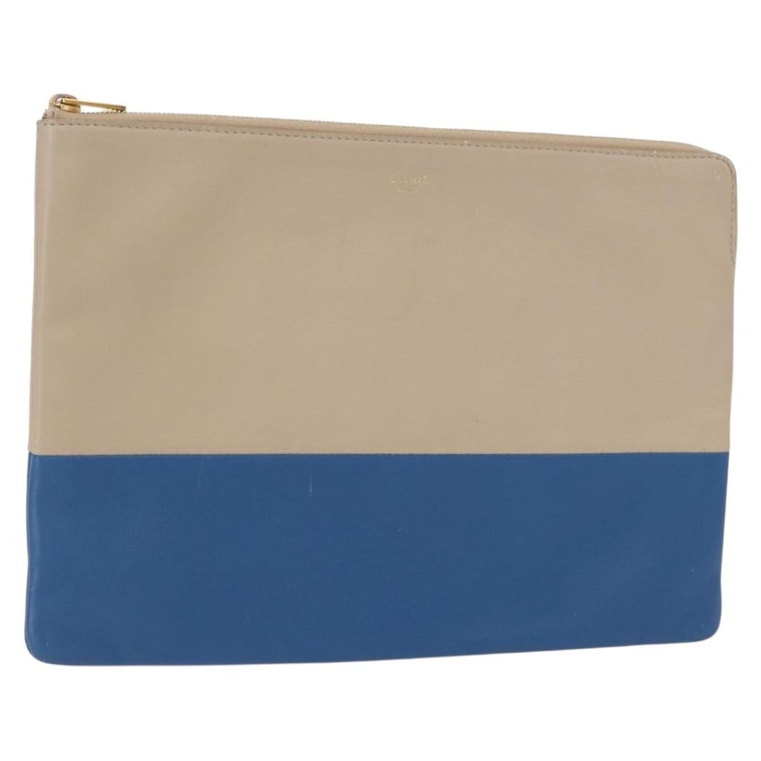 CELINE Beige Blue Gold Leather Pouch AM9683 Italy (1 of 18)
