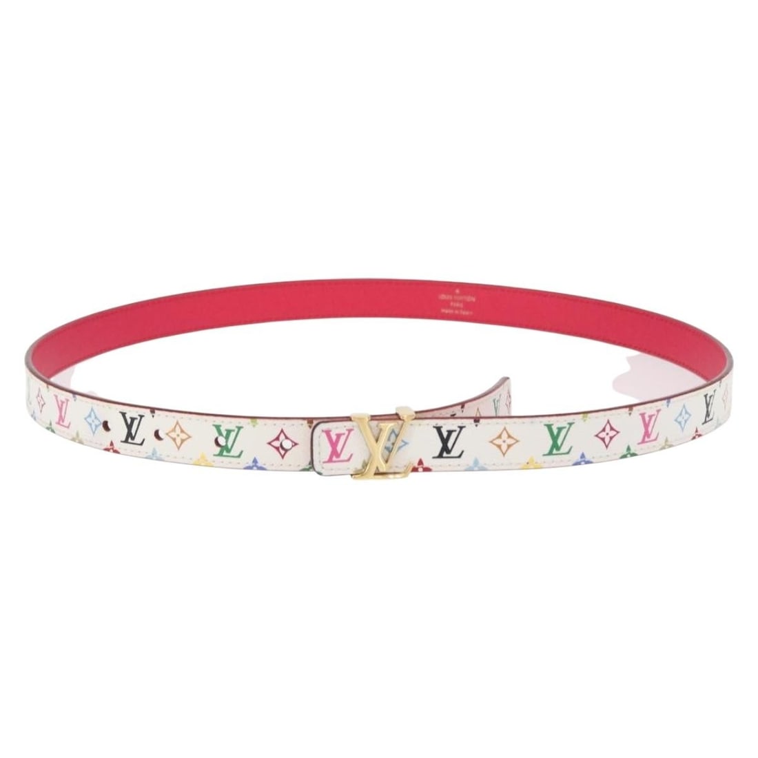 LOUIS VUITTON Multicolor Canvas Ceinture Initials Belt White M9630 Auth (1 of 12)