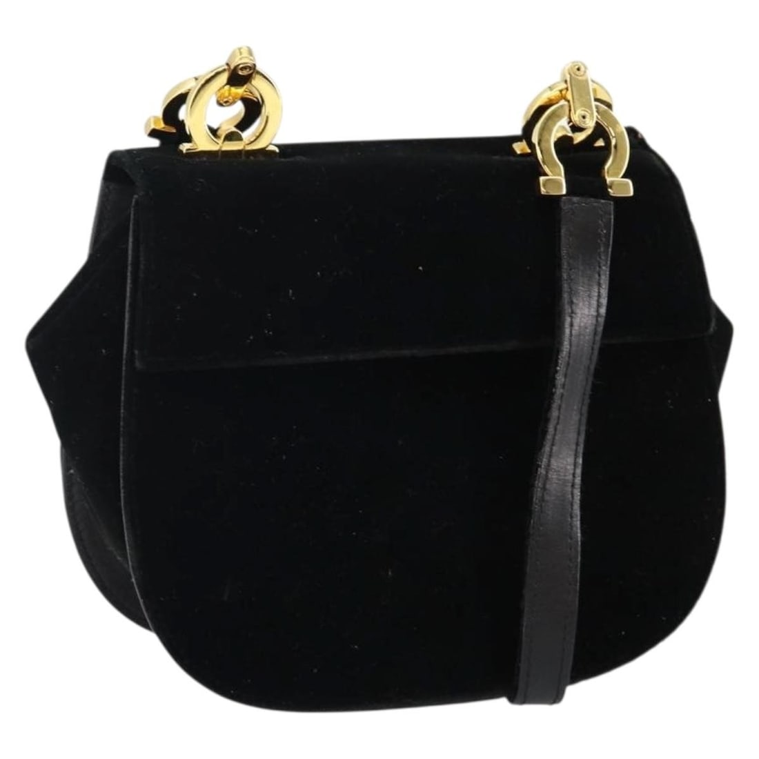 Salvatore Ferragamo Gancini Velor Shoulder Bag Black Gold Italy Auth 144388 (1 of 18)