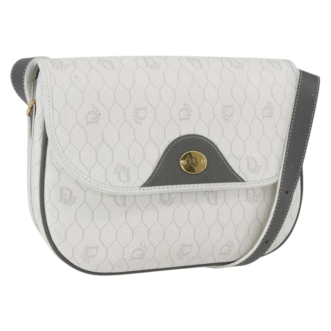 Christian Dior White and Gold Honeycomb Canvas Shoulder Bag: Christian Dior White and Gold Honeycomb Canvas Shoulder Bag This Christian Dior shoulder bag features the signature honeycomb canvas in a white and gold color scheme. Made in France, the bag offers a