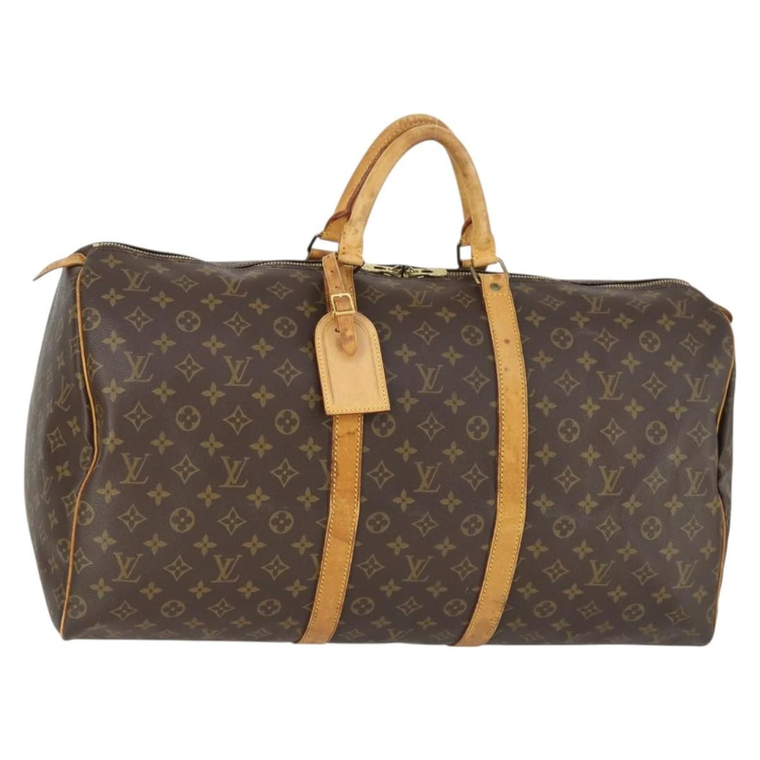 Monogram Canvas Keepall 55 Boston Bag M41424 With Name Tag: Monogram Canvas Keepall 55 Boston Bag M41424 With Name Tag This Louis Vuitton Monogram Keepall 55 Boston Bag, model M41424, features the signature Monogram Canvas exterior and classic Boston bag styli