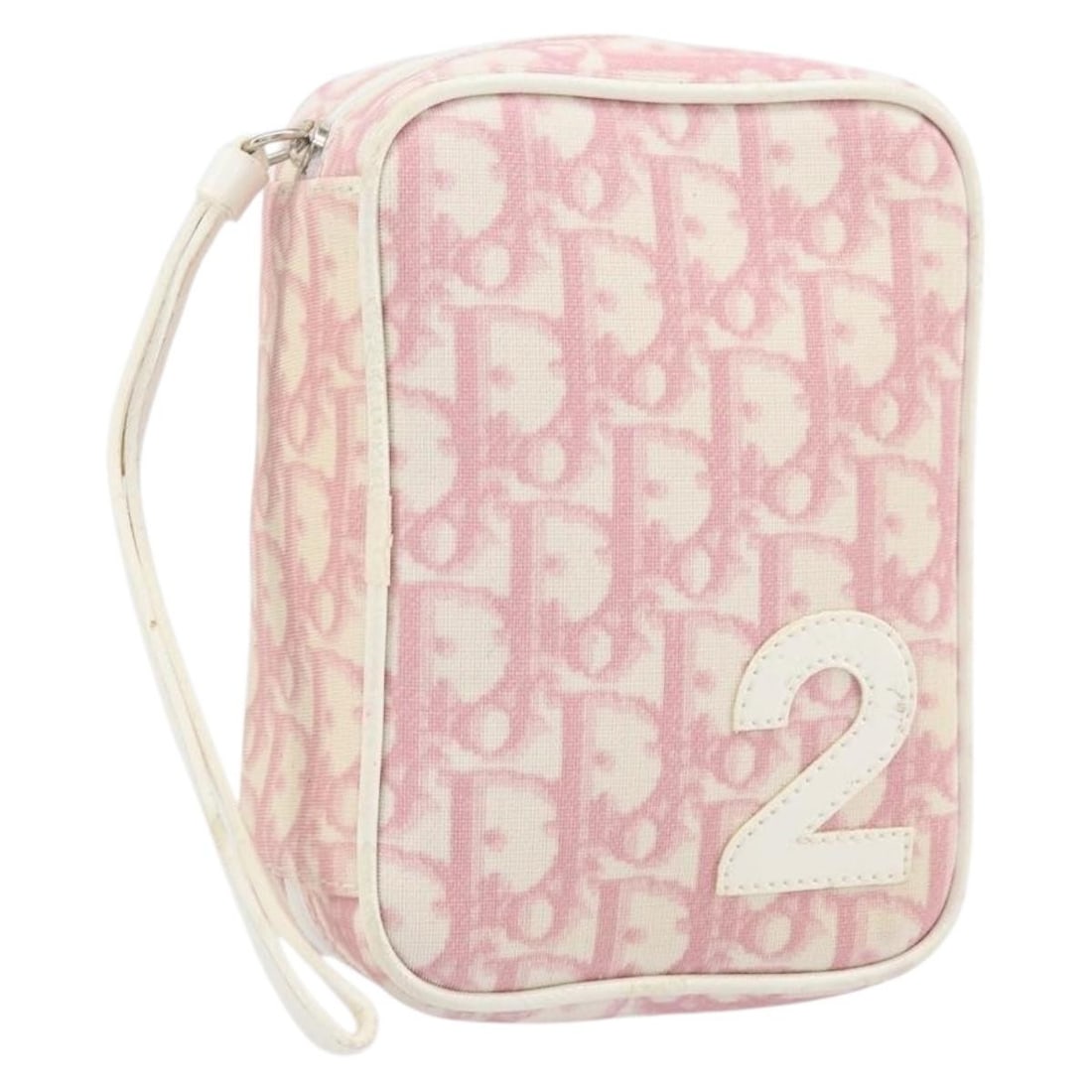 Pink PVC Leather Dior Trotter Canvas Pouch with Silver Accents: Pink PVC Leather Dior Trotter Canvas Pouch with Silver Accents This Christian Dior Trotter canvas pouch features a pink and silver PVC leather exterior, offering a compact and stylish accessory. The p