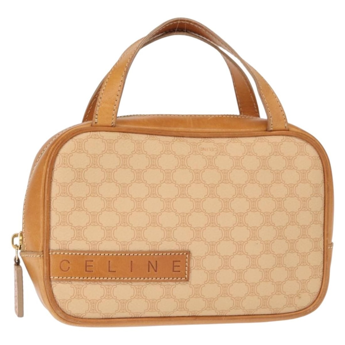 CELINE Macadam Canvas Hand Bag Beige Gold Italy Auth 151669: CELINE Macadam Canvas Hand Bag Beige Gold Italy Auth 151669 This authentic CELINE Macadam Canvas Hand Bag is a stylish accessory that combines functionality with luxury. Crafted in Italy, this bag fea