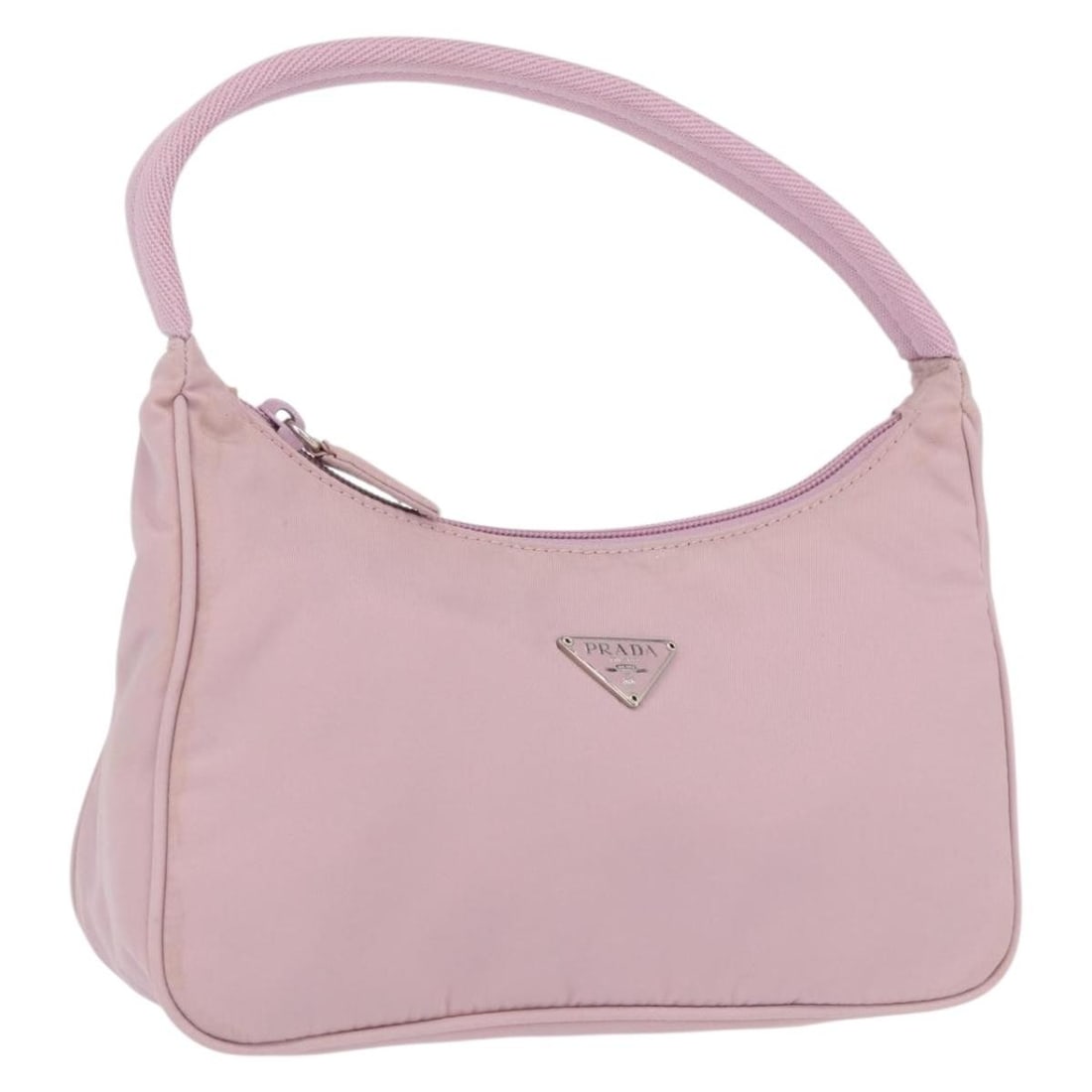 Pink Nylon Prada Pouch Handbag with Top Handle Italy: Pink Nylon Prada Pouch Handbag with Top Handle Italy This Prada pouch hand bag is crafted from pink nylon and features a compact, functional design. Made in Italy, it has a comfortable handle drop and