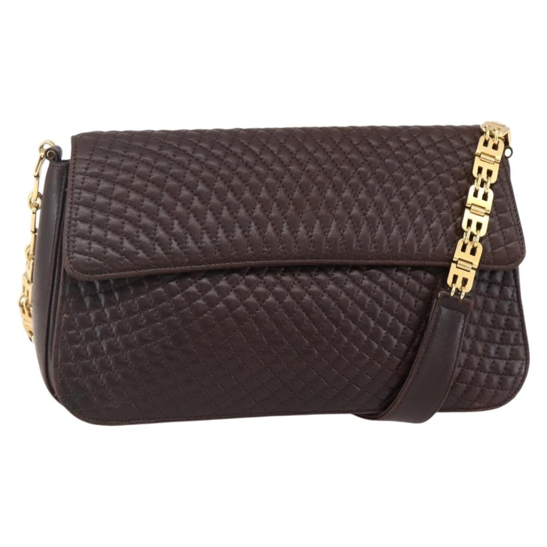 BALLY Brown Gold Leather Quilted Chain Shoulder Bag Auth (1 of 18)