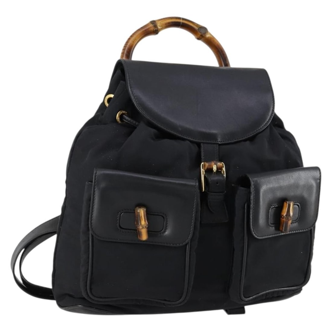 Gucci 003 58 0016 Black Nylon Leather Bamboo Backpack Made in Italy (1 of 18)