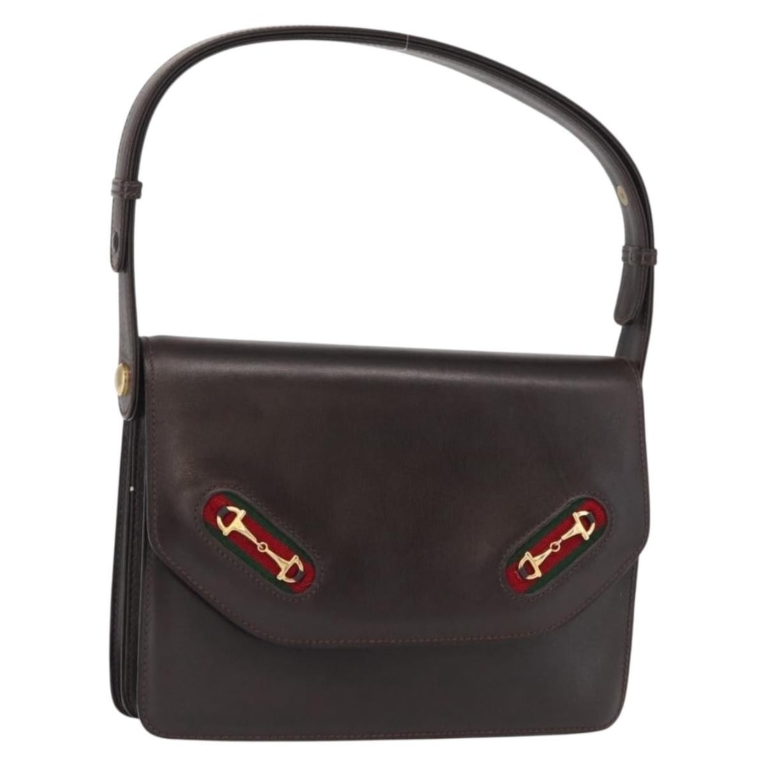 Gucci Sherry Line Horsebit Shoulder Bag in Brown Leather Red Gold Accents (1 of 18)