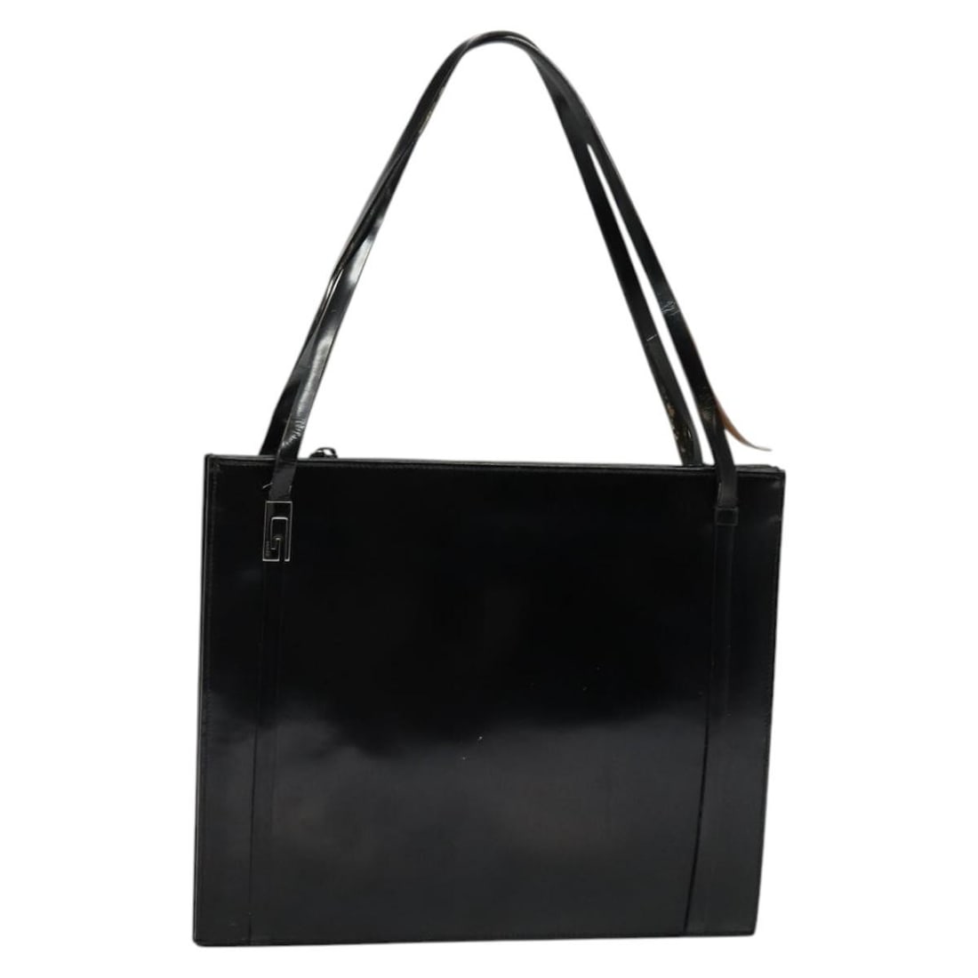 GUCCI Black Silver Patent Leather Shoulder Bag Auth Italy: GUCCI Black Silver Patent Leather Shoulder Bag Auth Italy This stylish GUCCI shoulder bag is crafted from high-quality patent leather in a striking black and silver color scheme. Designed for function