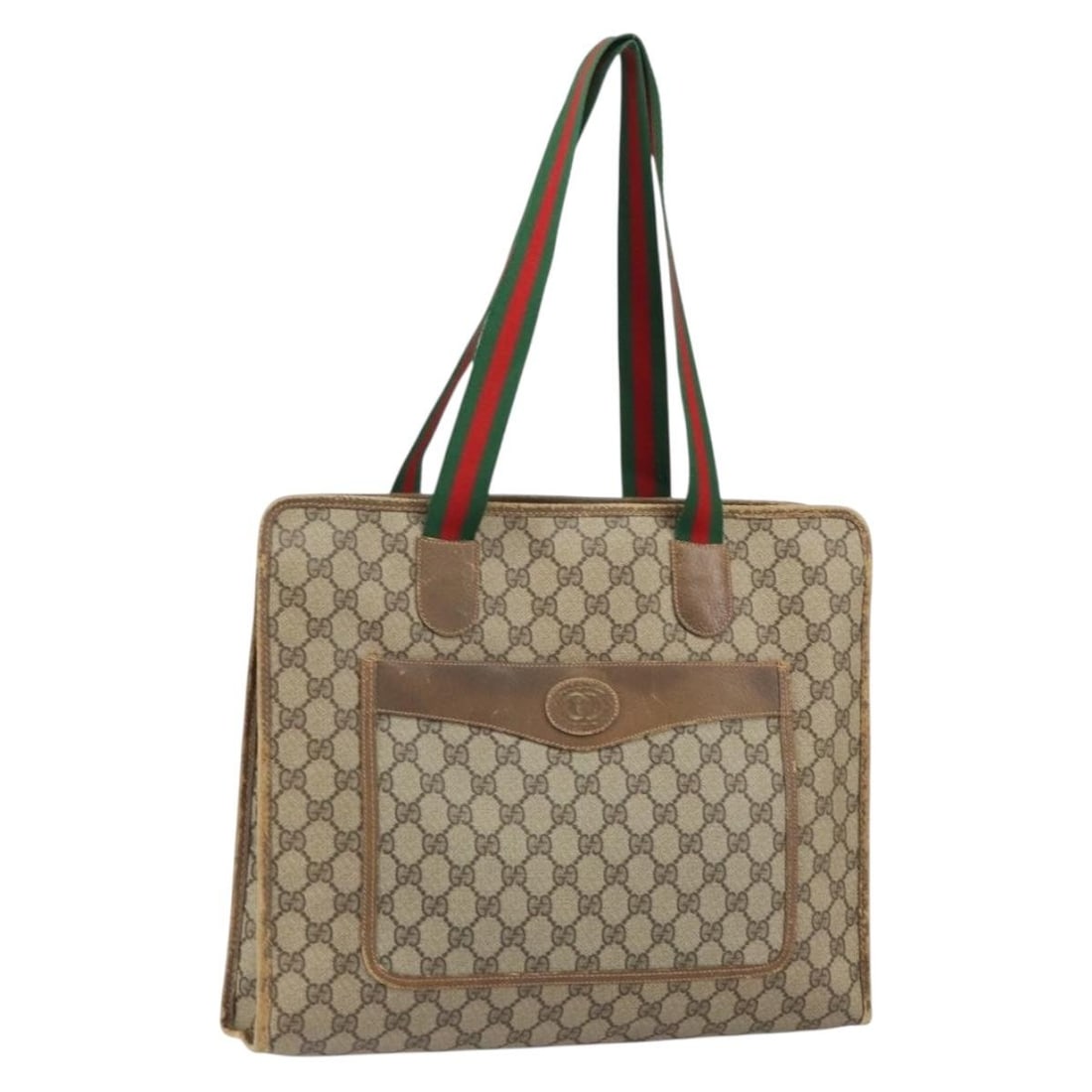 Beige Red GG Canvas Web Tote Bag by Gucci 89 02 997: Beige Red GG Canvas Web Tote Bag by Gucci 89 02 997 This is a Gucci GG Supreme Web Sherry Line tote bag crafted from GG canvas in beige and red. The bag features dual top handles, a spacious main comp