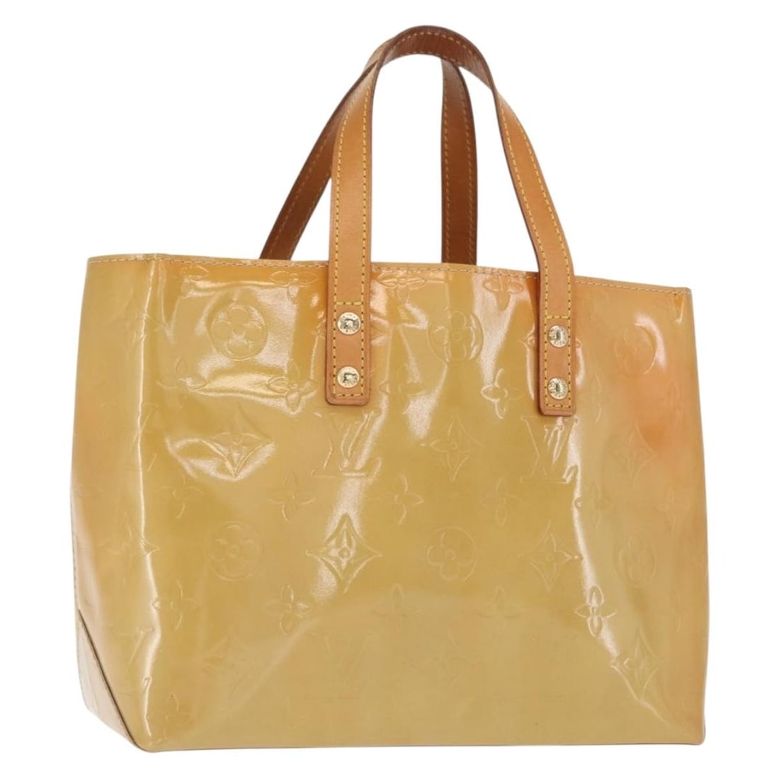 Beige Patent Leather Reade PM Handbag by Louis Vuitton Monogram Vernis M91144: Beige Patent Leather Reade PM Handbag by Louis Vuitton Monogram Vernis M91144 This Louis Vuitton Monogram Vernis Reade PM handbag is crafted from beige patent leather and features the signature Monogr