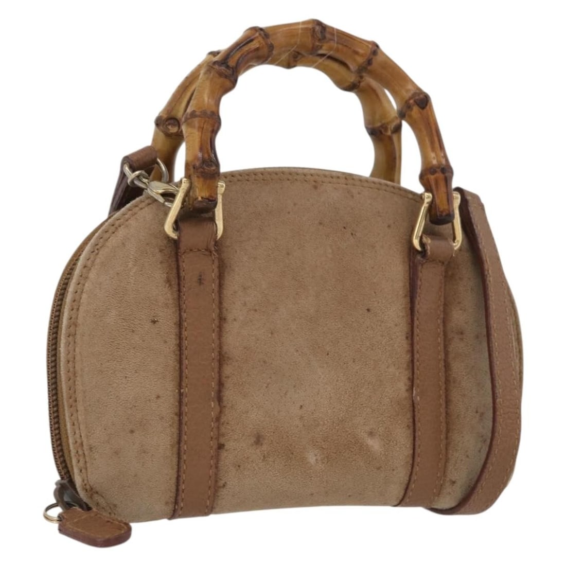 Brown Nylon Bamboo Shoulder and Handbag GUCCI 039 1705 0701 with Silver Accents: Brown Nylon Bamboo Shoulder and Handbag GUCCI 039 1705 0701 with Silver Accents This GUCCI Bamboo handbag features a compact design crafted from brown nylon with silver-tone accents. It offers both ha