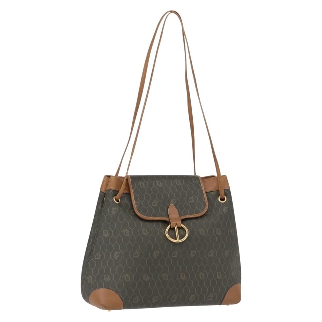 Christian Dior Gray Honeycomb PVC Canvas Shoulder Bag with Gold Accents: Christian Dior Gray Honeycomb PVC Canvas Shoulder Bag with Gold Accents This authentic Christian Dior shoulder bag features a stylish honeycomb canvas design with gray and gold tones, crafted from PVC