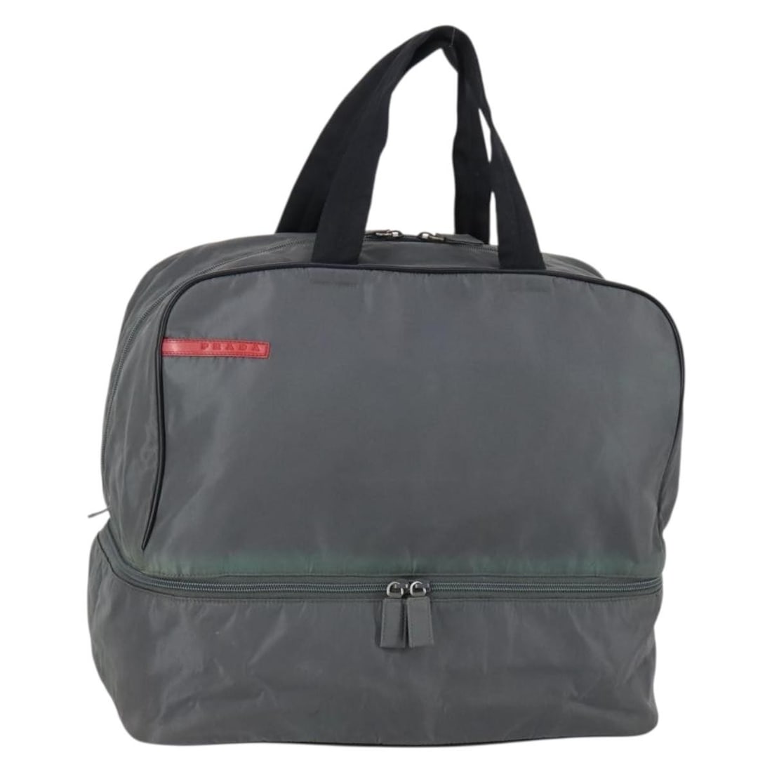 PRADA Gray Silver Nylon Boston Bag Authentic BA5947: PRADA Gray Silver Nylon Boston Bag Authentic BA5947 This PRADA Sports Boston Bag is crafted from durable nylon in a chic gray and silver color scheme. Designed for functionality, this bag features a s