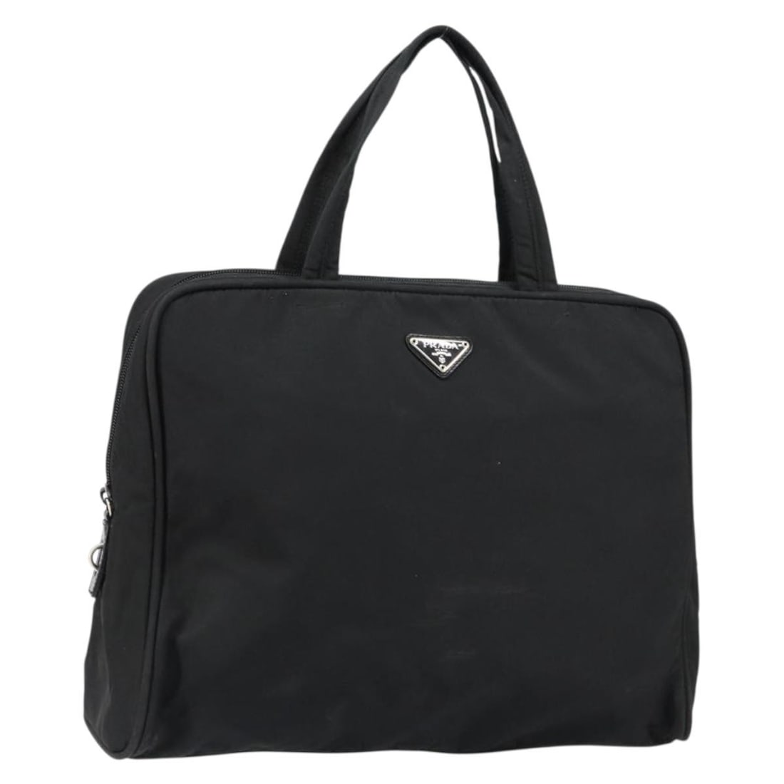PRADA Nylon Tote Bag Black Silver Auth 11.4 x 13.4 inches: PRADA Nylon Tote Bag Black Silver Auth 11.4 x 13.4 inches This PRADA tote bag is a stylish and functional accessory crafted from durable nylon in a sleek black and silver color scheme. With an approxi