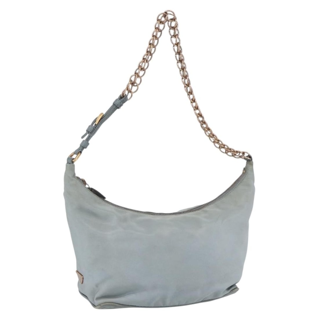 PRADA Light Blue Nylon Chain Shoulder Bag Gold Auth SW1832: PRADA Light Blue Nylon Chain Shoulder Bag Gold Auth SW1832 Elevate your accessory game with this PRADA Chain Shoulder Bag, crafted in Italy from durable nylon in a striking light blue and gold color c