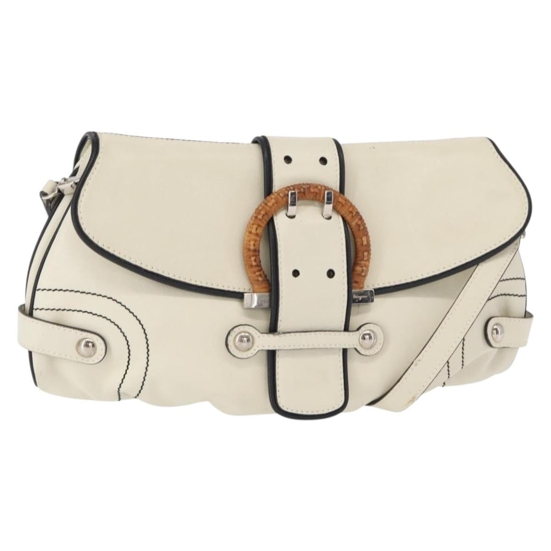 Salvatore Ferragamo Gancini Leather Shoulder Bag Silver White Auth 151258: Salvatore Ferragamo Gancini Leather Shoulder Bag Silver White Auth 151258 This Salvatore Ferragamo Gancini Shoulder Bag combines sophisticated style with practicality. Crafted in Italy from premium le