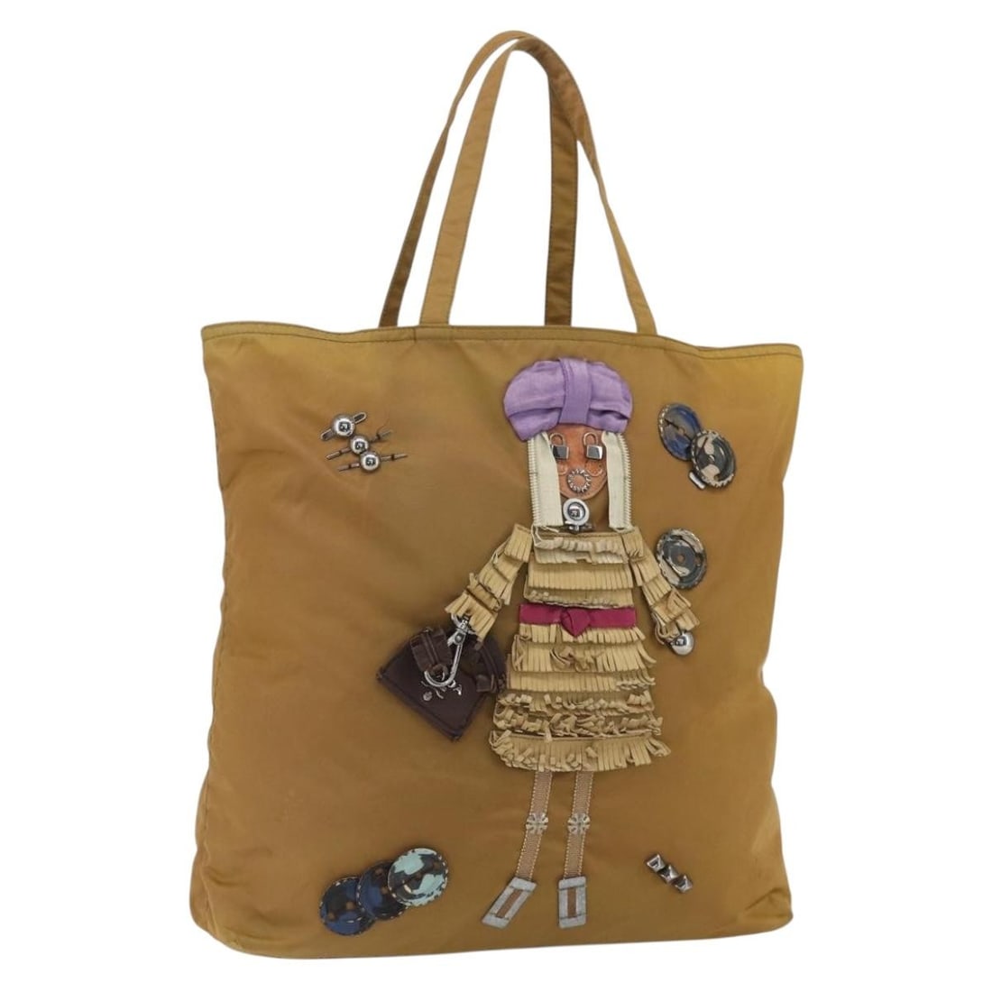 Prada Nylon Tote Bag in Beige and Silver Made in Italy: Prada Nylon Tote Bag in Beige and Silver Made in Italy This PRADA tote bag is crafted from beige nylon with silver-tone accents. Made in Italy, it features a spacious interior and dual top handles. Th