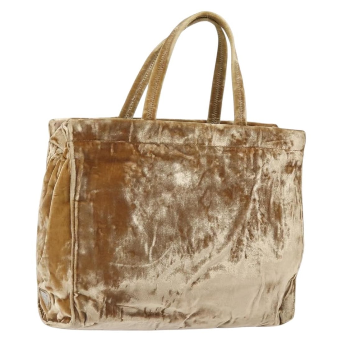 Prada Beige Velor Handbag with Silver Accents Made in Italy: Prada Beige Velor Handbag with Silver Accents Made in Italy This Prada handbag is crafted from beige and silver velor and features a compact, structured silhouette. Made in Italy, the bag includes a s