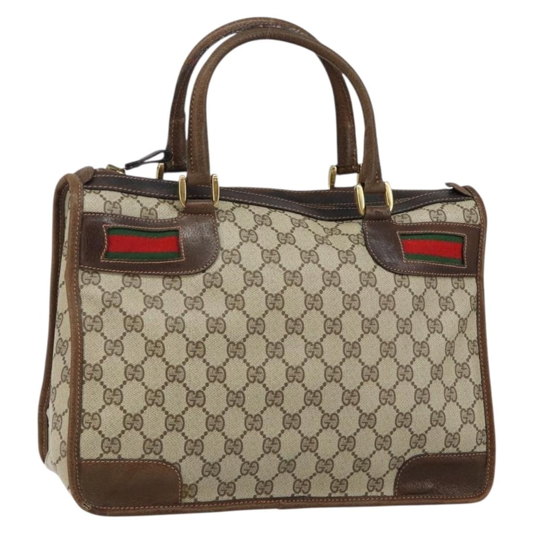 GUCCI GG Supreme Web Sherry Hand Bag Beige Gold Red Made in Italy: GUCCI GG Supreme Web Sherry Hand Bag Beige Gold Red Made in Italy Discover the timeless elegance of this GUCCI GG Supreme Web Sherry Line Hand Bag, a luxurious accessory that embodies Italian craftsma