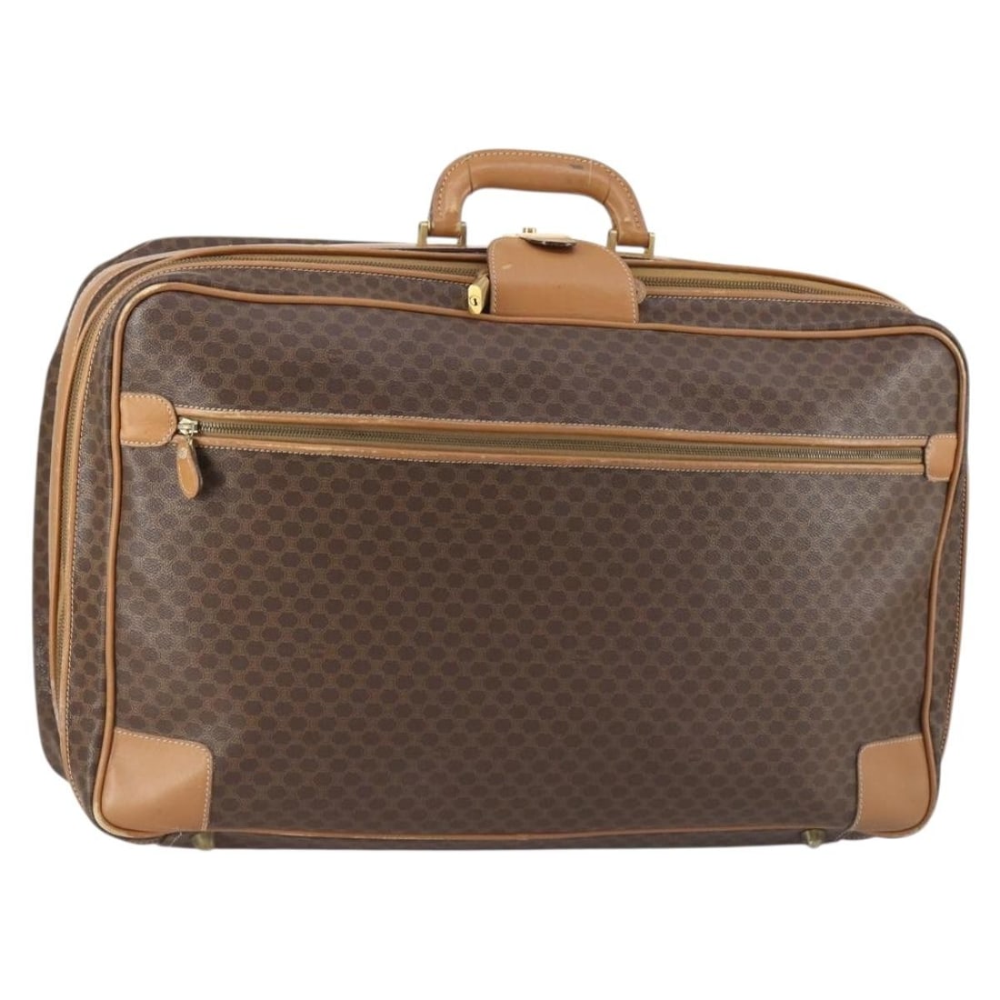 CELINE Macadam Canvas Boston Bag Brown Gold PVC Italy Auth: CELINE Macadam Canvas Boston Bag Brown Gold PVC Italy Auth This authentic CELINE Macadam Canvas Boston Bag is crafted from durable PVC leather in a stylish brown and gold color combination. Made in It