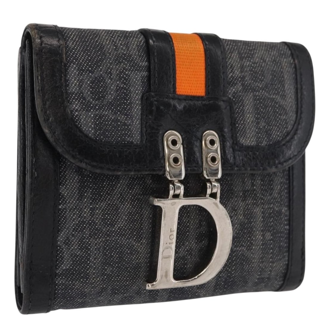 Black Silver Trotter Canvas Trifold Wallet by Christian Dior: Black Silver Trotter Canvas Trifold Wallet by Christian Dior This Christian Dior trifold wallet is crafted from signature Trotter canvas in black and silver tones. Made in Italy, it features a compact