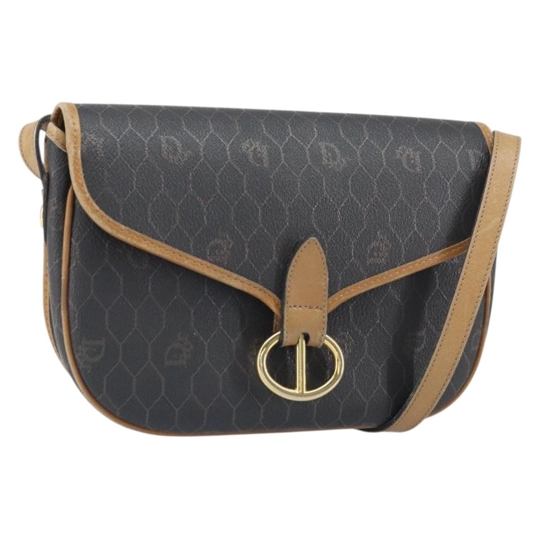 Black Honeycomb Canvas PVC Shoulder Bag by Christian Dior Gold Accents: Black Honeycomb Canvas PVC Shoulder Bag by Christian Dior Gold Accents This Christian Dior Honeycomb canvas shoulder bag features a combination of black and gold tones with PVC leather trim. The bag i