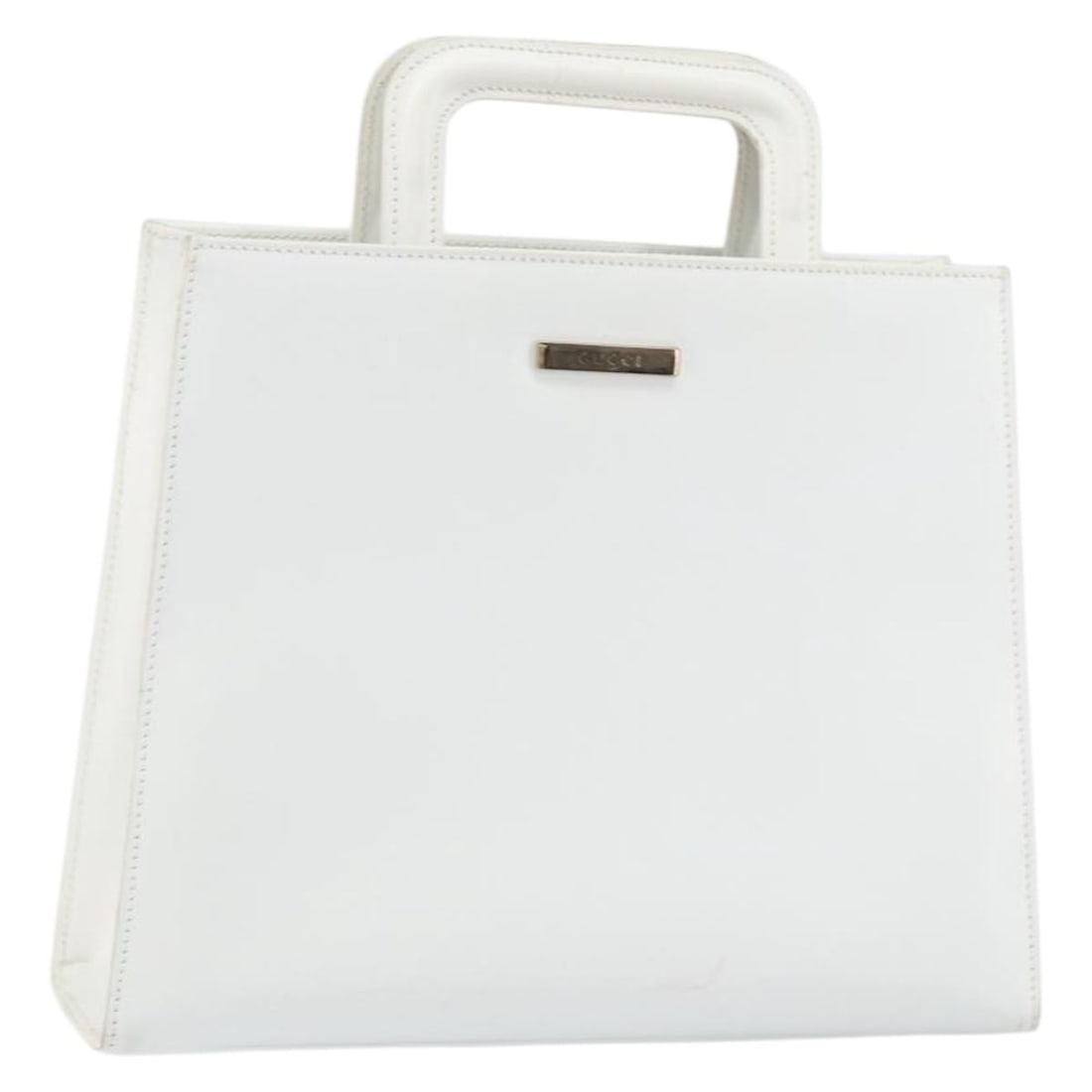 GUCCI White Gold Leather Hand Bag Model 001 2122 1773 Authentic: GUCCI White Gold Leather Hand Bag Model 001 2122 1773 Authentic This authentic GUCCI hand bag showcases a stylish combination of white and gold leather, expertly crafted in Italy. With a sleek design,