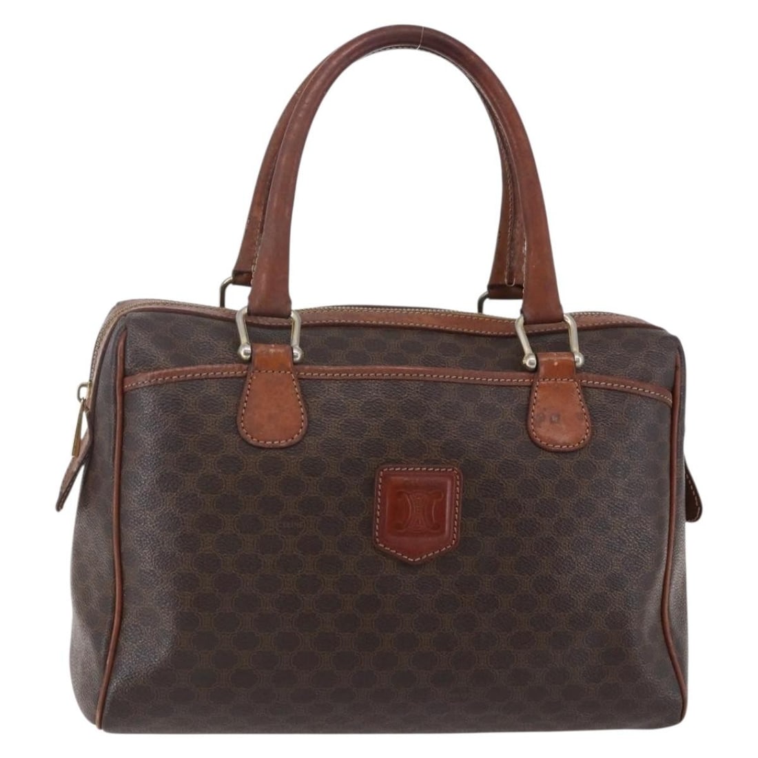 CELINE Macadam Canvas Boston Bag Brown Gold PVC Leather Auth (1 of 18)