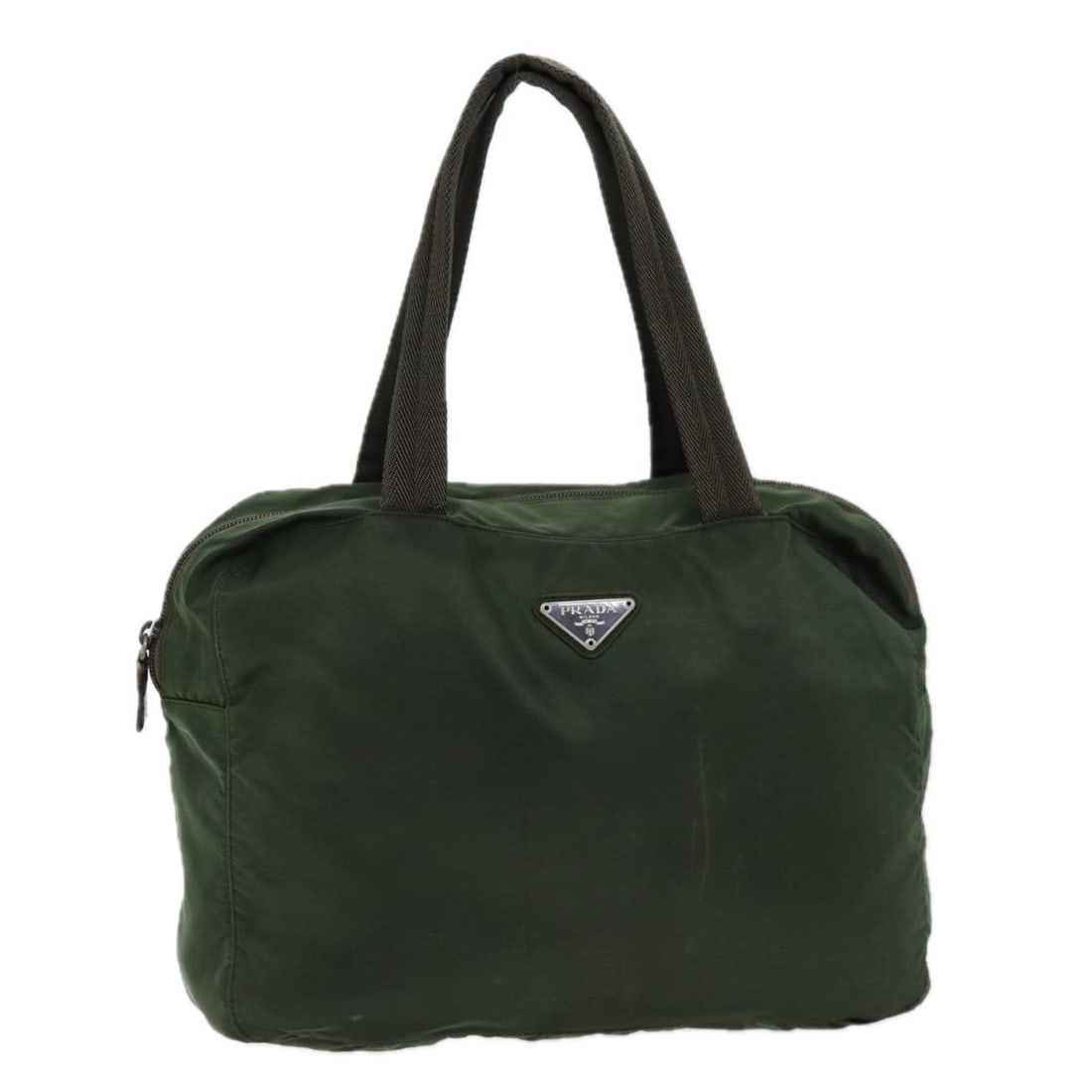 PRADA Khaki Nylon Hand Bag Made in Italy Authentic: PRADA Khaki Nylon Hand Bag Made in Italy Authentic This PRADA hand bag combines style and functionality, crafted from durable nylon in a chic khaki color. With a height of approximately 9.1 inches (23