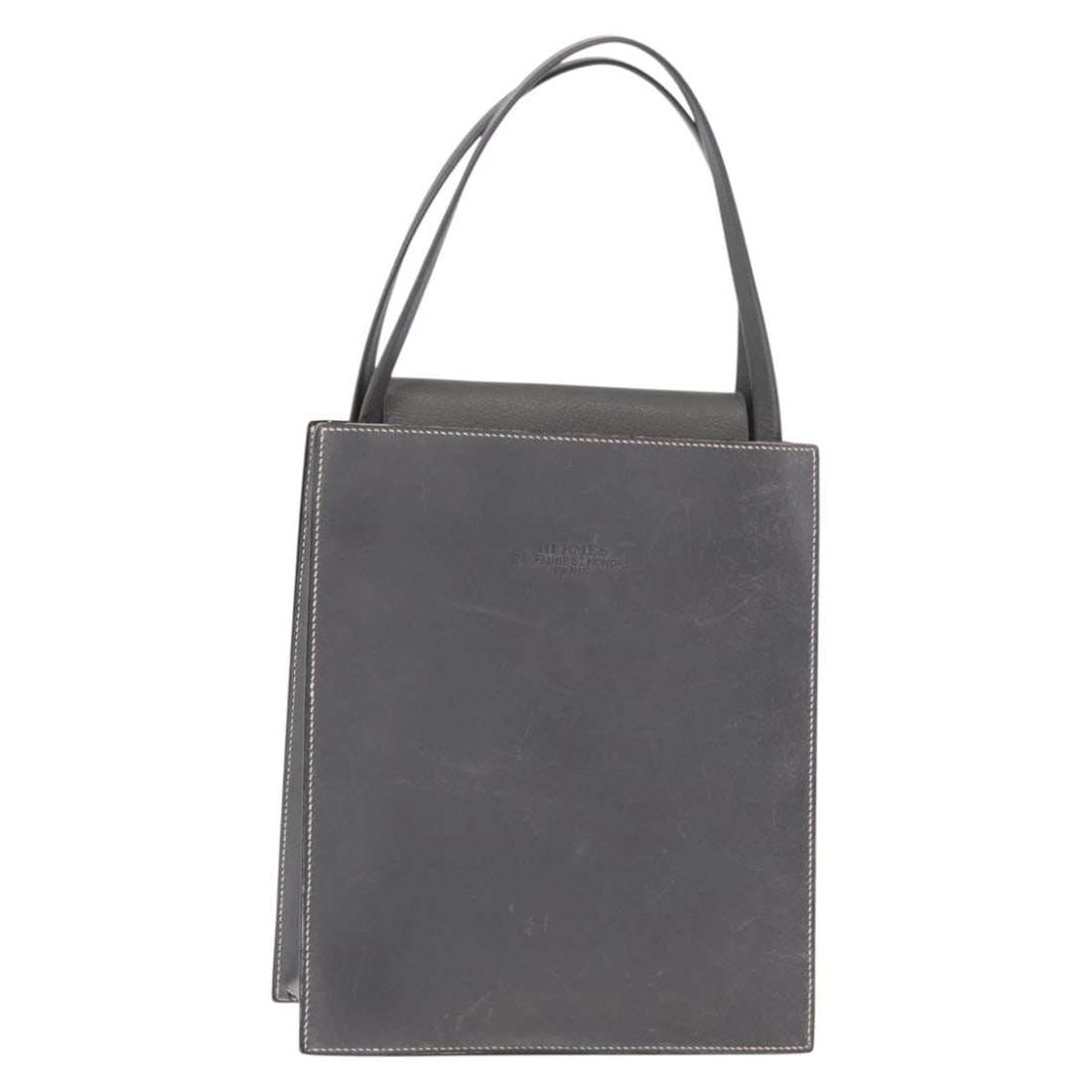 HERMES Lucy PM Gray Leather Hand Bag Auth BA8697: HERMES Lucy PM Gray Leather Hand Bag Auth BA8697 Introducing the HERMES Lucy PM Hand Bag, a stylish and functional accessory crafted from premium gray leather. This hand bag features a spacious interi