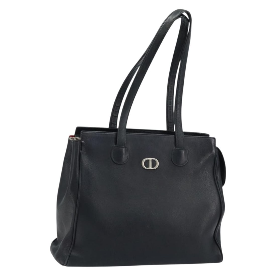 Black Leather Christian Dior Tote Bag Silver Accents Spain: Black Leather Christian Dior Tote Bag Silver Accents Spain This Christian Dior tote bag features a black and silver leather exterior and is crafted in Spain. The bag offers a spacious interior and pra