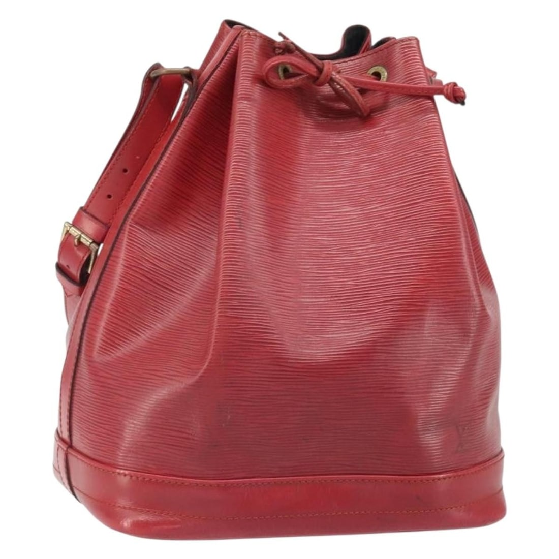 Red Epi Leather Noe Shoulder Bag by Louis Vuitton M44007: Red Epi Leather Noe Shoulder Bag by Louis Vuitton M44007 This Louis Vuitton Epi Noe shoulder bag in red features durable Epi leather construction and an adjustable shoulder strap. The bag is made in F
