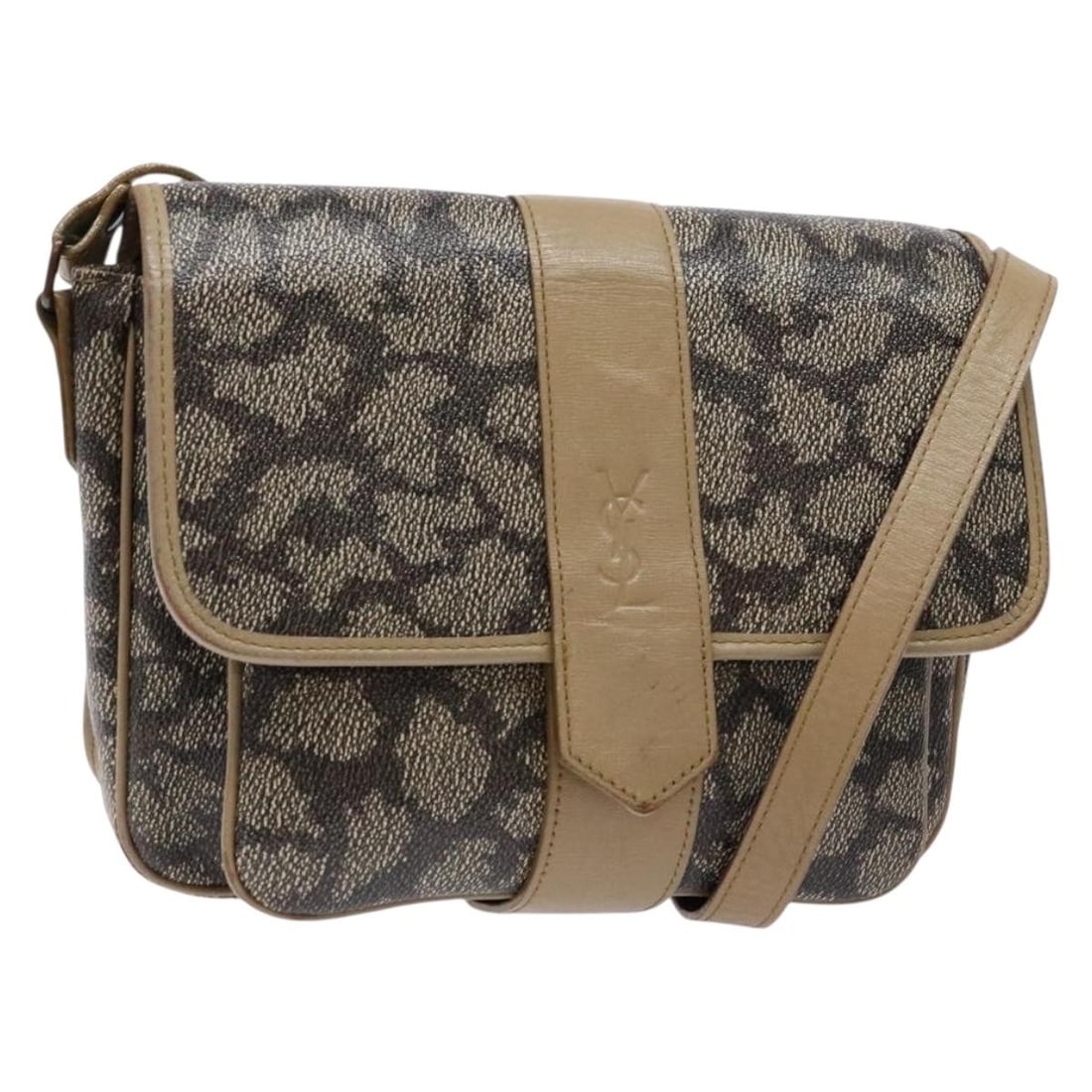 SAINT LAURENT Beige Gray PVC Leather Shoulder Bag: SAINT LAURENT Beige Gray PVC Leather Shoulder Bag This authentic SAINT LAURENT shoulder bag features a stylish blend of beige and gray PVC leather, making it a versatile accessory for any outfit. The