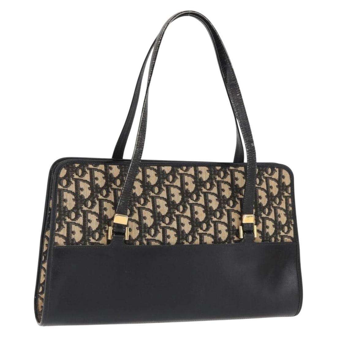 Christian Dior Navy Gold Trotter Canvas Handbag Made in France: Christian Dior Navy Gold Trotter Canvas Handbag Made in France This Christian Dior Trotter Canvas Hand Bag features a navy and gold color scheme and is crafted from Trotter canvas material. The bag, m