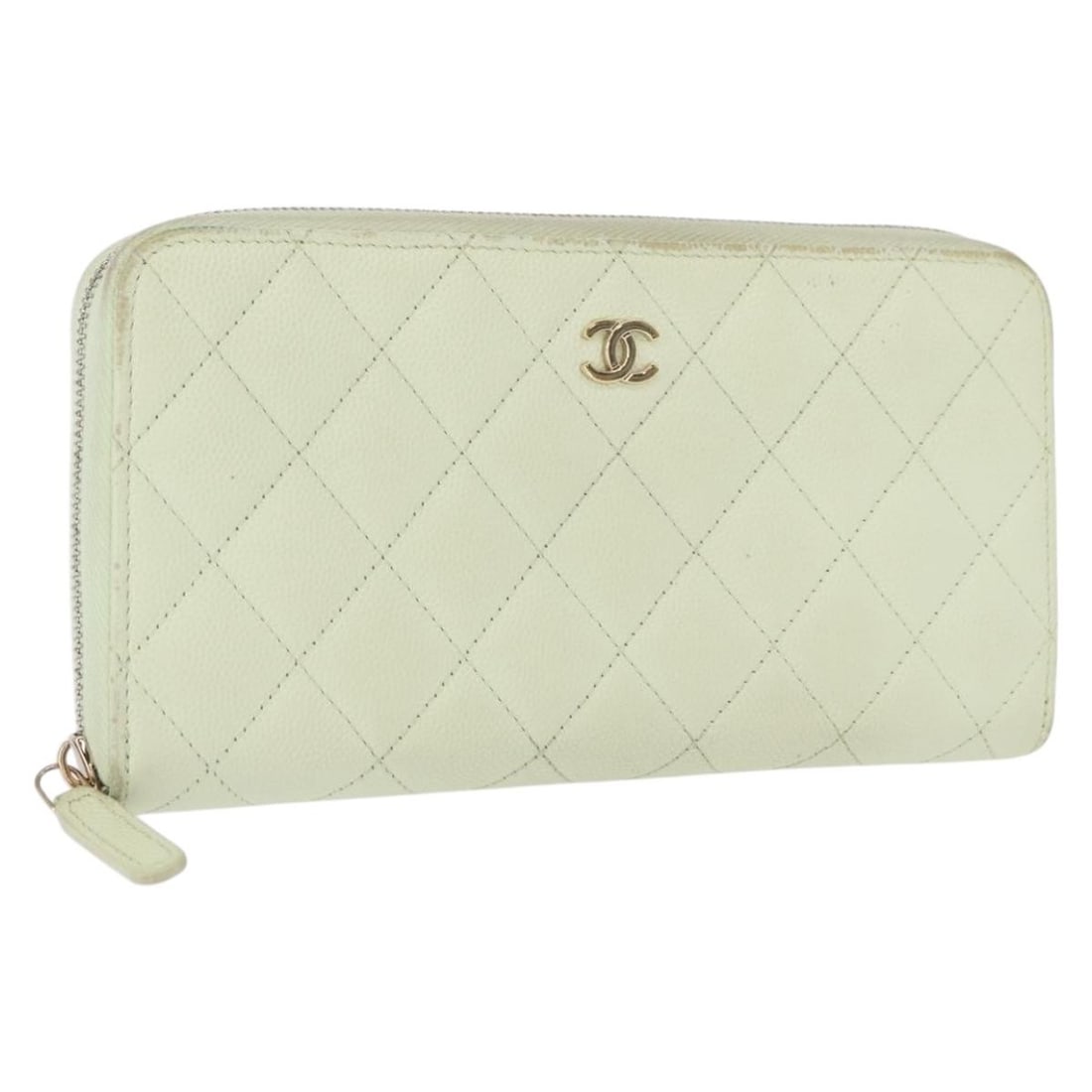 Chanel Caviar Skin Long Wallet Green with Gold Tone CC and Guarantee Card: Chanel Caviar Skin Long Wallet Green with Gold Tone CC and Guarantee Card This CHANEL long wallet is crafted from green caviar calf skin leather and features gold-tone CC hardware. The wallet includes