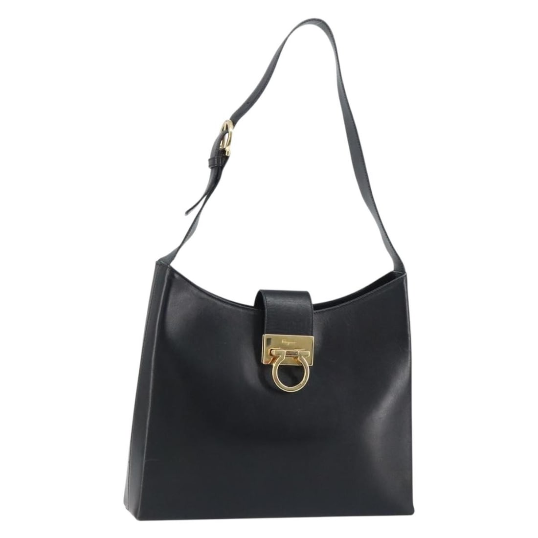 Black Leather Salvatore Ferragamo Handbag with Gold Accents Italy 160052 (1 of 18)