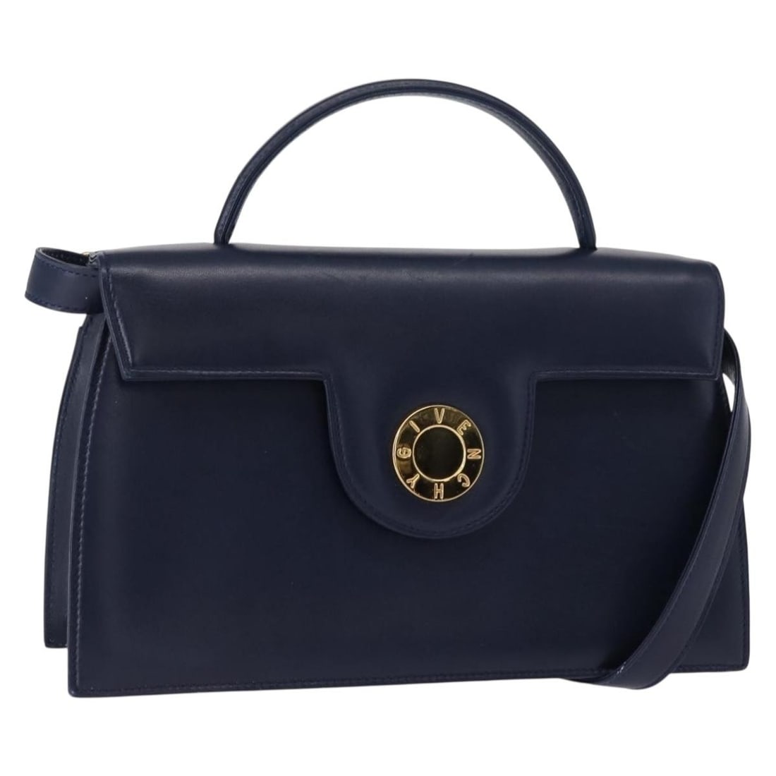 GIVENCHY 2way Leather Hand Bag Navy Gold Authentic (1 of 18)