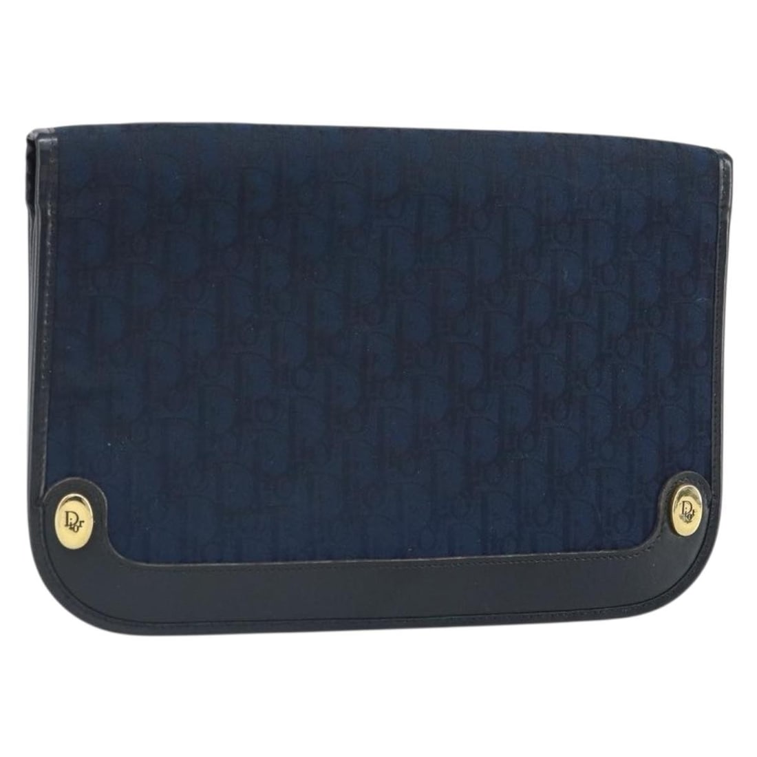 Navy Gold Trotter Canvas Clutch Bag by Christian Dior France: Navy Gold Trotter Canvas Clutch Bag by Christian Dior France This Christian Dior clutch bag features a navy and gold Trotter canvas exterior. It is a compact and stylish accessory made in France, desi
