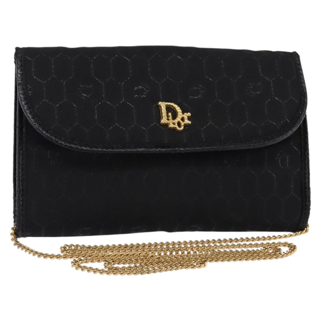 Christian Dior Black Gold Honeycomb Canvas Shoulder Bag Auth BA5626: Christian Dior Black Gold Honeycomb Canvas Shoulder Bag Auth BA5626 This exquisite Christian Dior Honeycomb Canvas Chain Shoulder Bag showcases a striking combination of black and gold tones, making i
