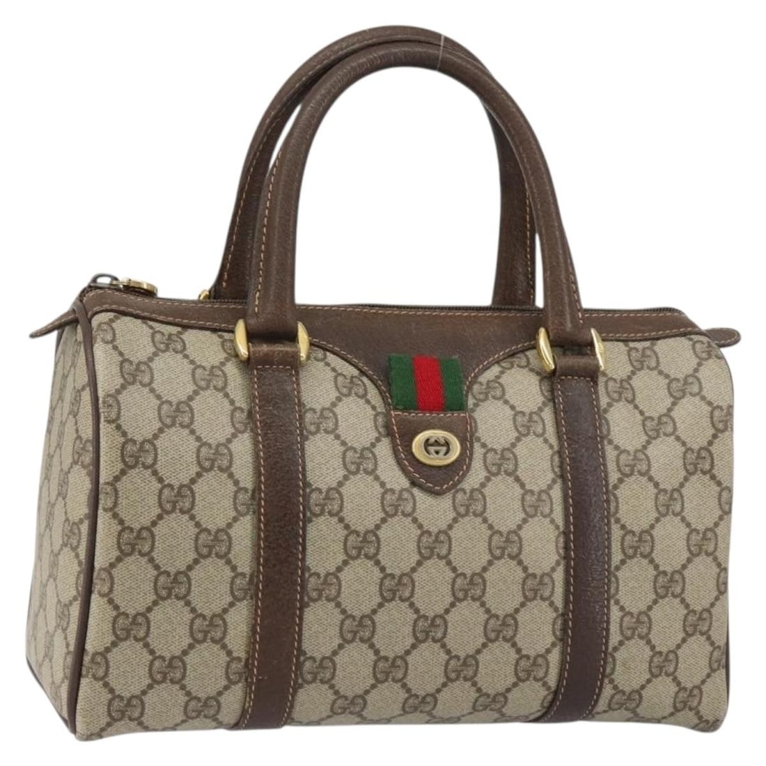 GUCCI GG Supreme Sherry Line Boston Bag Beige Gold PVC Authentic 40 02 006 (1 of 18)