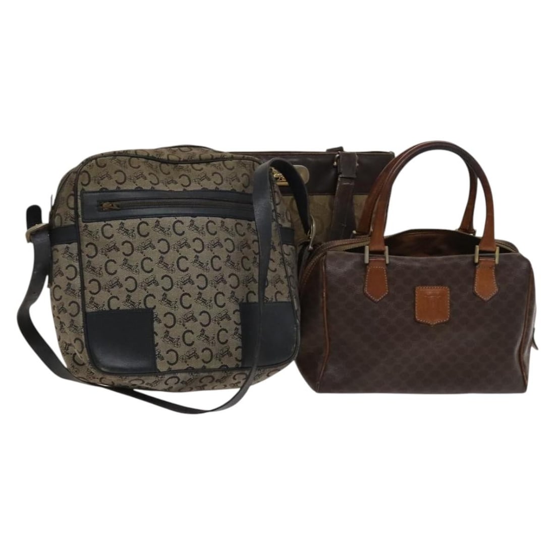 CELINE Macadam Canvas Shoulder Hand Bag PVC Leather 3Set Brown Navy (1 of 18)