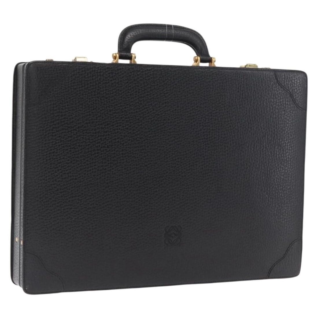 Black Leather LOEWE Trunk Bag Made in Spain: Black Leather LOEWE Trunk Bag Made in Spain This LOEWE Trunk bag features black leather construction with a structured trunk style. It was made in Spain and shows signs of heavy use including rubbing,