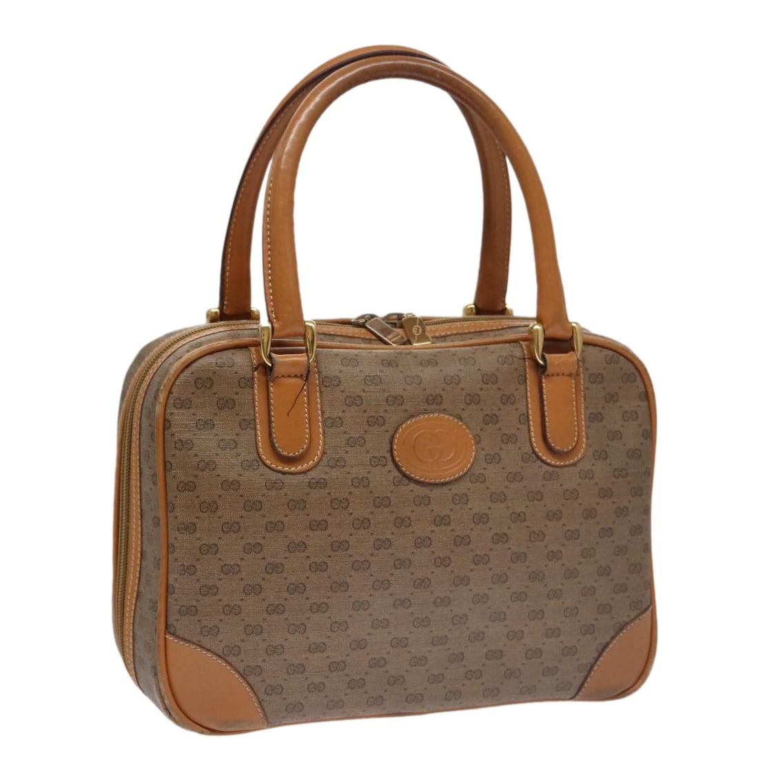 GUCCI Micro GG Supreme Hand Bag Beige Gold PVC Leather Italy Auth (1 of 18)