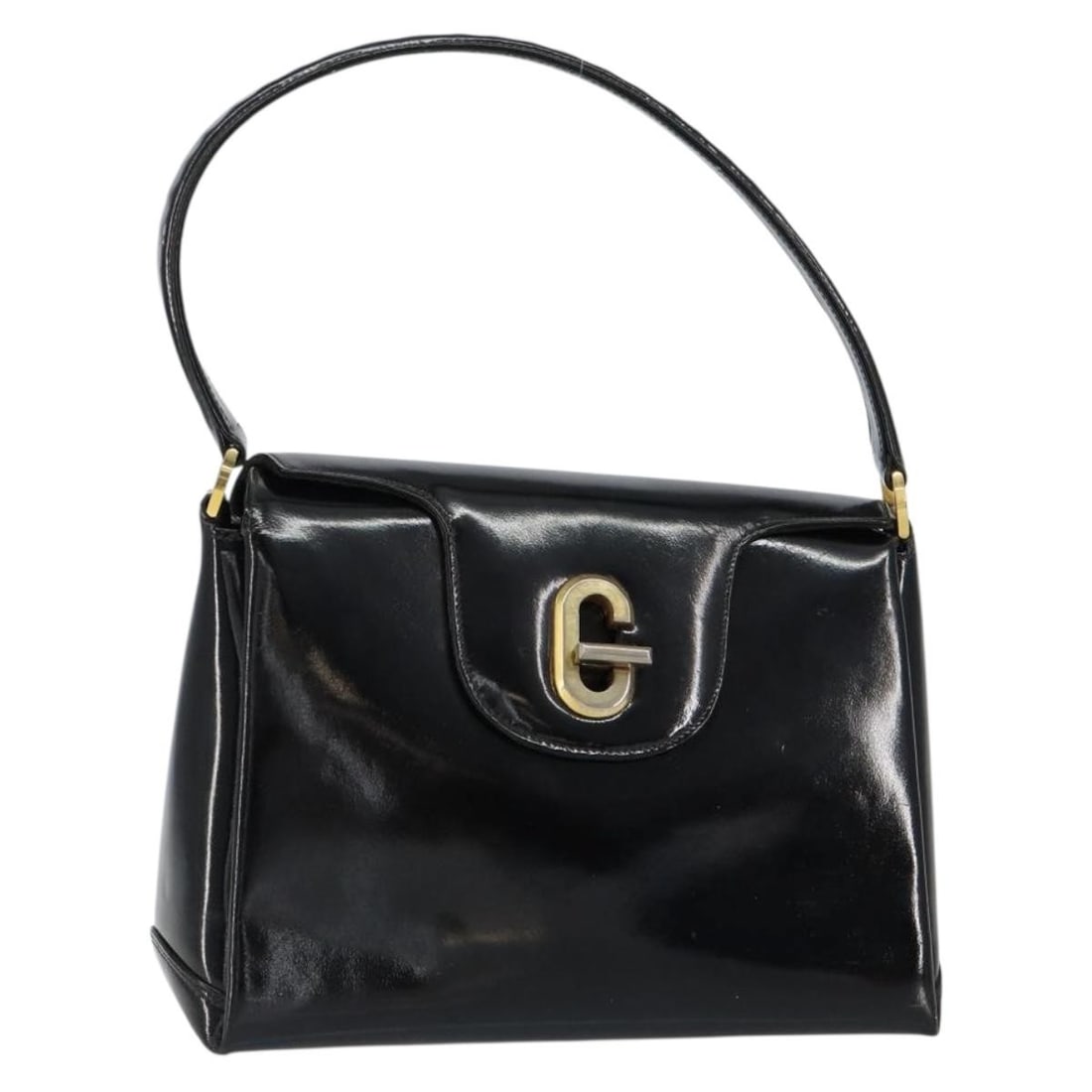 GUCCI Black Gold Enamel Hand Bag with Charm Authentic: GUCCI Black Gold Enamel Hand Bag with Charm Authentic This authentic GUCCI hand bag combines elegance and functionality with its striking black enamel exterior accented by gold details. Crafted in Ita