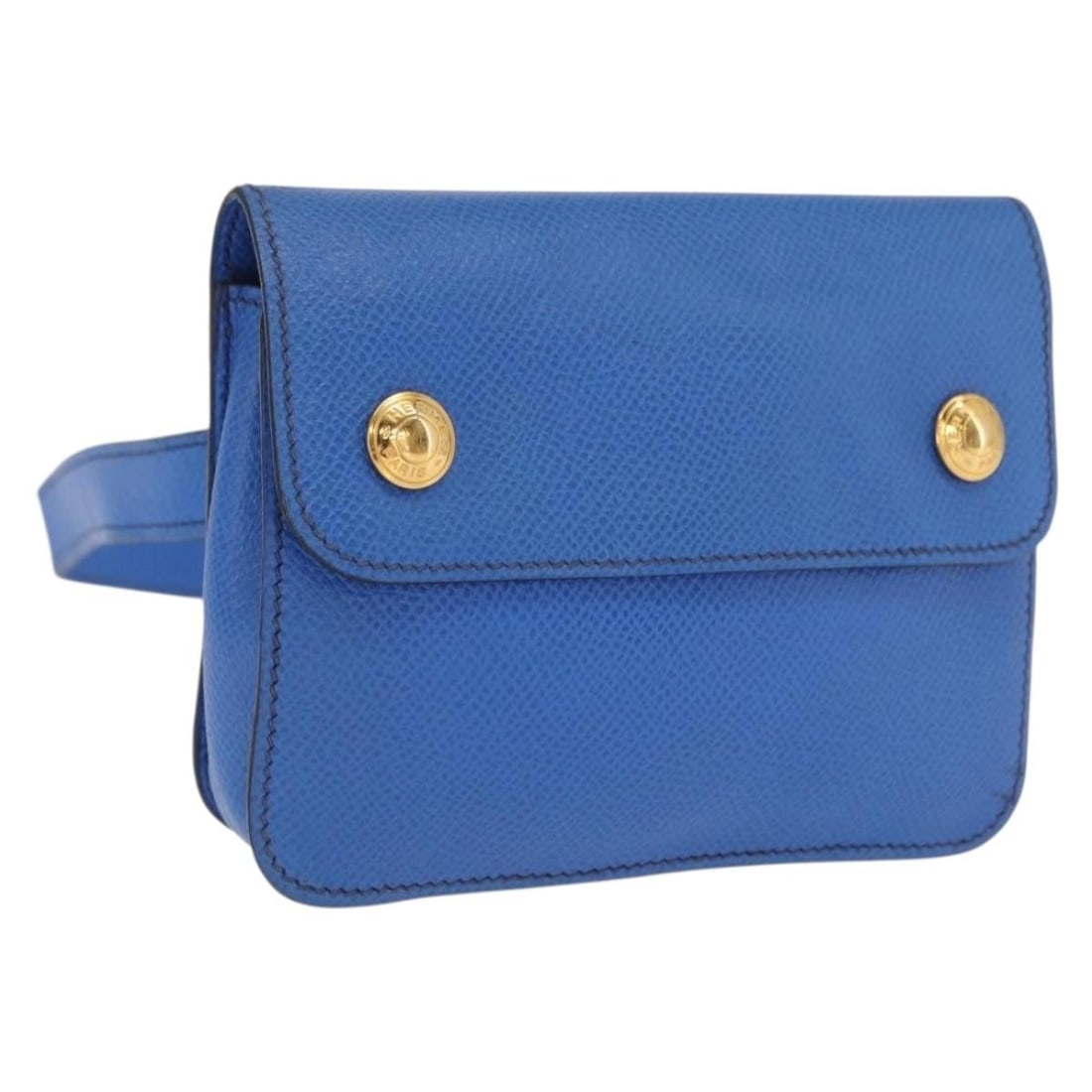 Hermes Courchevel Blue and Gold Leather Shoulder Pochette Bag: Hermes Courchevel Blue and Gold Leather Shoulder Pochette Bag This Hermes Courchevel Pochette is a shoulder bag crafted from leather in blue and gold tones. It features a compact design with a strap t