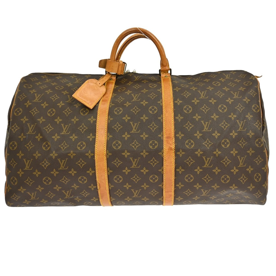 Louis Vuitton Keepall 60 Monogram Canvas Extra Large Travel Duffle Bag: Louis Vuitton Keepall 60 Monogram Canvas Extra Large Travel Duffle Bag This Louis Vuitton Keepall 60 travel handbag features the iconic Monogram canvas leather exterior with beige leather double handl