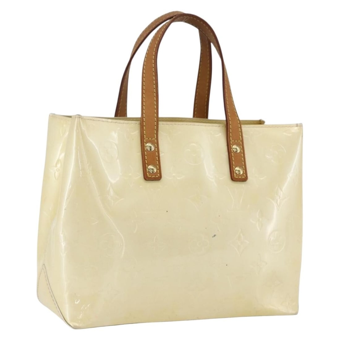 Louis Vuitton Reade PM Perle Patent Leather Monogram Handbag M91336: Louis Vuitton Reade PM Perle Patent Leather Monogram Handbag M91336 This Louis Vuitton Monogram Vernis Reade PM handbag in Perle is crafted from patent leather and features a compact, structured silho