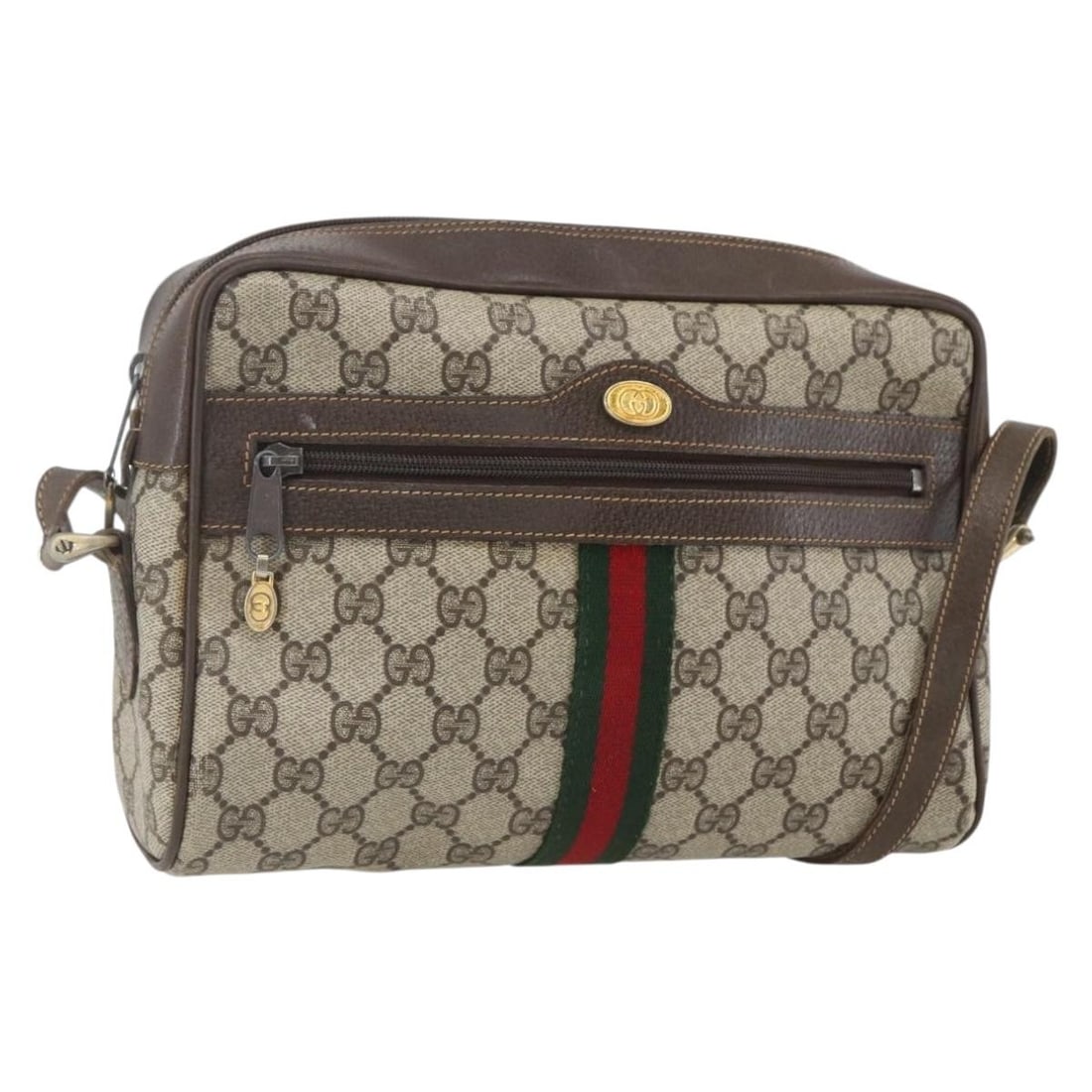 Beige GG Supreme Sherry Line Shoulder Bag by Gucci Model 72 001 4071: Beige GG Supreme Sherry Line Shoulder Bag by Gucci Model 72 001 4071 This is a GUCCI GG Supreme Web Sherry Line shoulder bag crafted from beige PVC leather and GG canvas. The bag features a spacious i