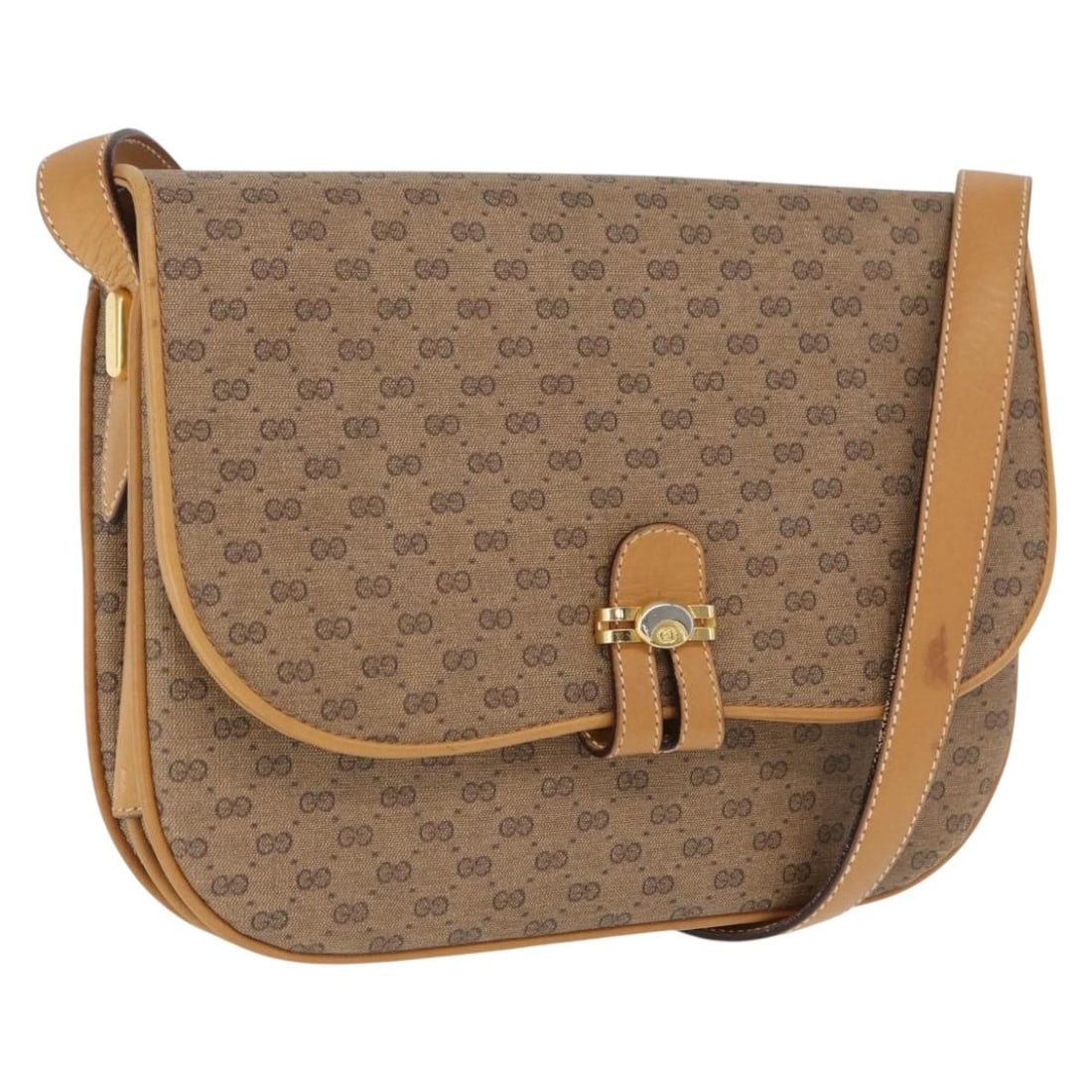 Beige and Gold Micro GG Supreme PVC Shoulder Bag by Gucci 001 406 1780: Beige and Gold Micro GG Supreme PVC Shoulder Bag by Gucci 001 406 1780 This Gucci Micro GG Supreme shoulder bag features a beige and gold color scheme crafted from PVC leather and Micro GG canvas. Des