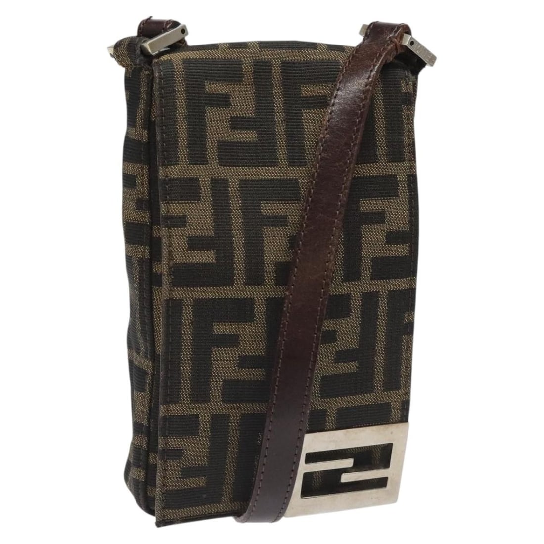 FENDI Zucca Canvas Brown Black Shoulder Bag Made in Italy: FENDI Zucca Canvas Brown Black Shoulder Bag Made in Italy This authentic Fendi shoulder bag showcases the iconic Zucca canvas in a stylish brown and black color scheme. Crafted in Italy, this bag feat